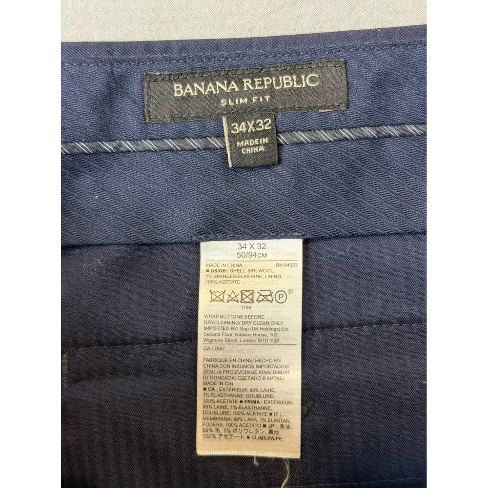 Banana Republic Dress Pants Mens 34x32 Navy Blue Good Marzotto Italian Wool Slim